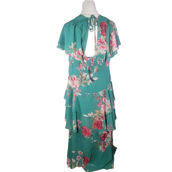 Lulus Midnight Mood Teal Green Floral Print Tiered Maxi Dress Size XL - Picture 9 of 9